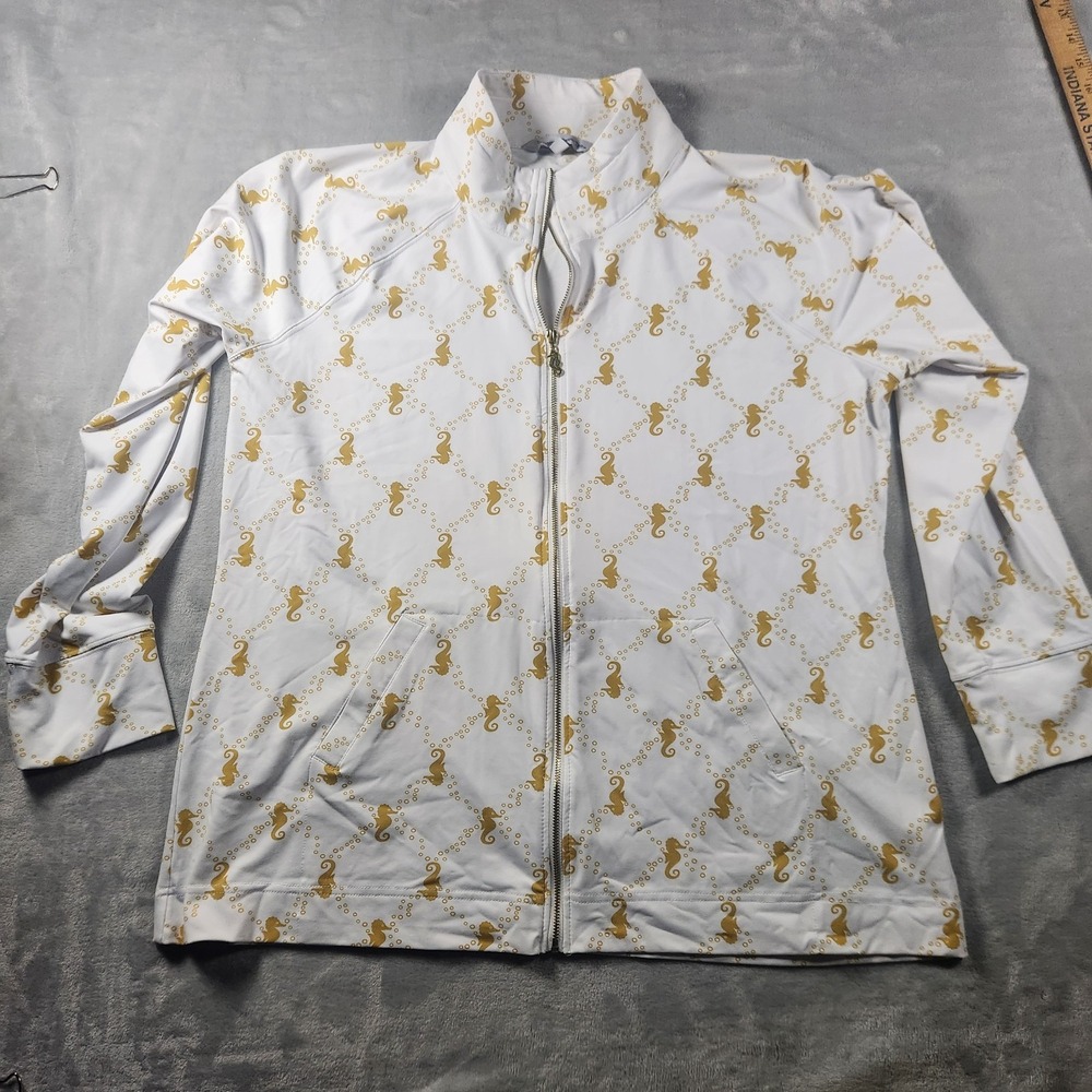 Sunsets & SweetTea Athleisure‎ Seahorse Print Jacket White Wmn's Sz XL